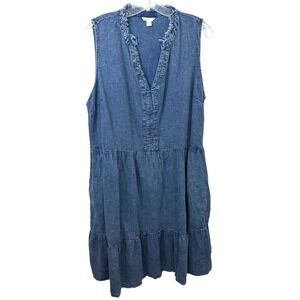 Cato Plus Size 18/20W‎ Midi Dress Tiered Denim Boho Western Raw Peasant 1225